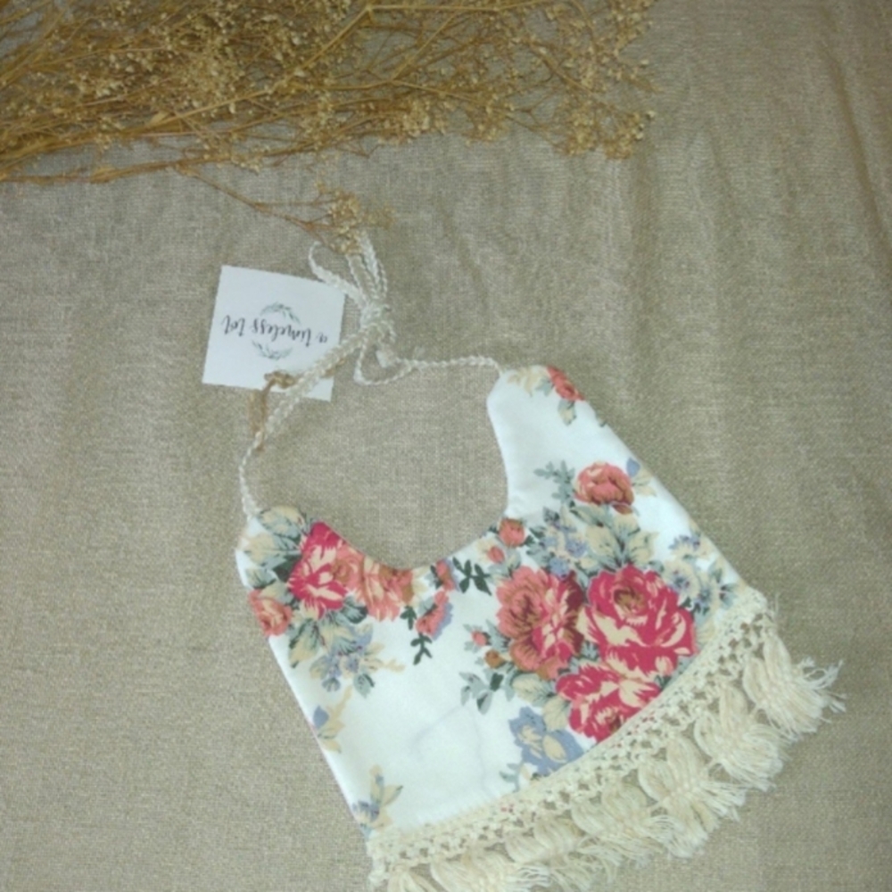 Floral Baby Bib with Fringe